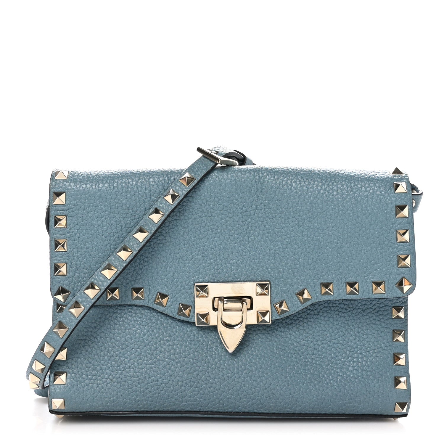 Valentino Garavani Pebbled Calfskin Medium Rockstud Flip Lock Crossbody Bag Celadon 1 of 9