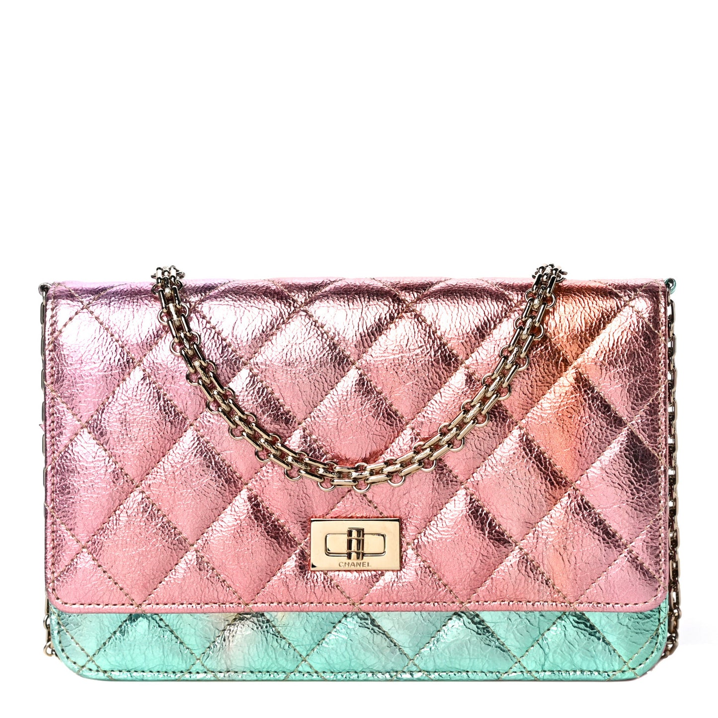 Metallic Goatskin Quilted 2.55 Reissue Wallet on Chain WOC Multicolor