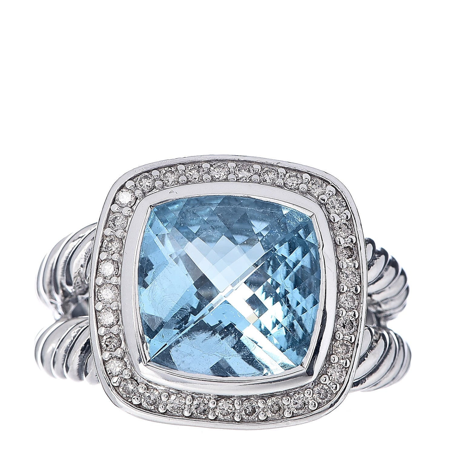 David Yurman Sterling Silver Diamond Blue Topaz 11mm Albion Ring 57 8 1 of 5