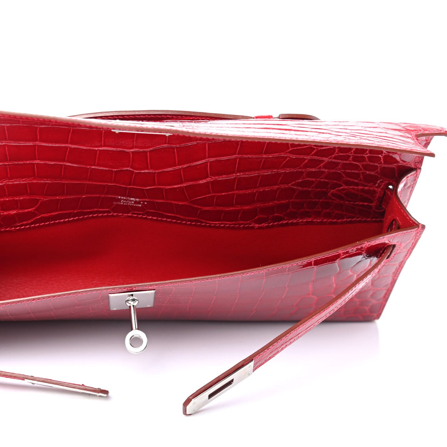 Shiny Niloticus Crocodile Kelly Cut Pochette Rouge Vif