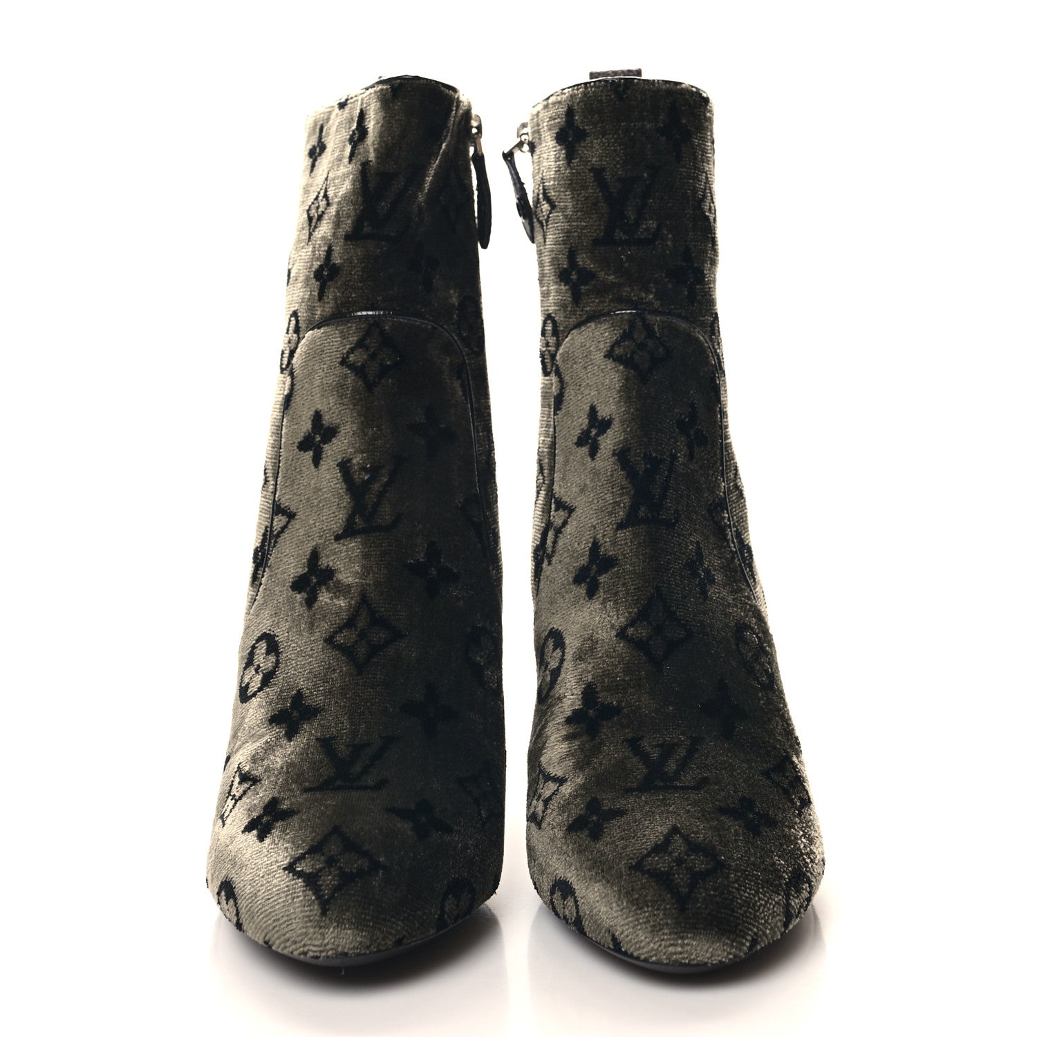 Louis Vuitton Velvet Monogram Silhouette Ankle Boots 39 Black Green 2 of 8