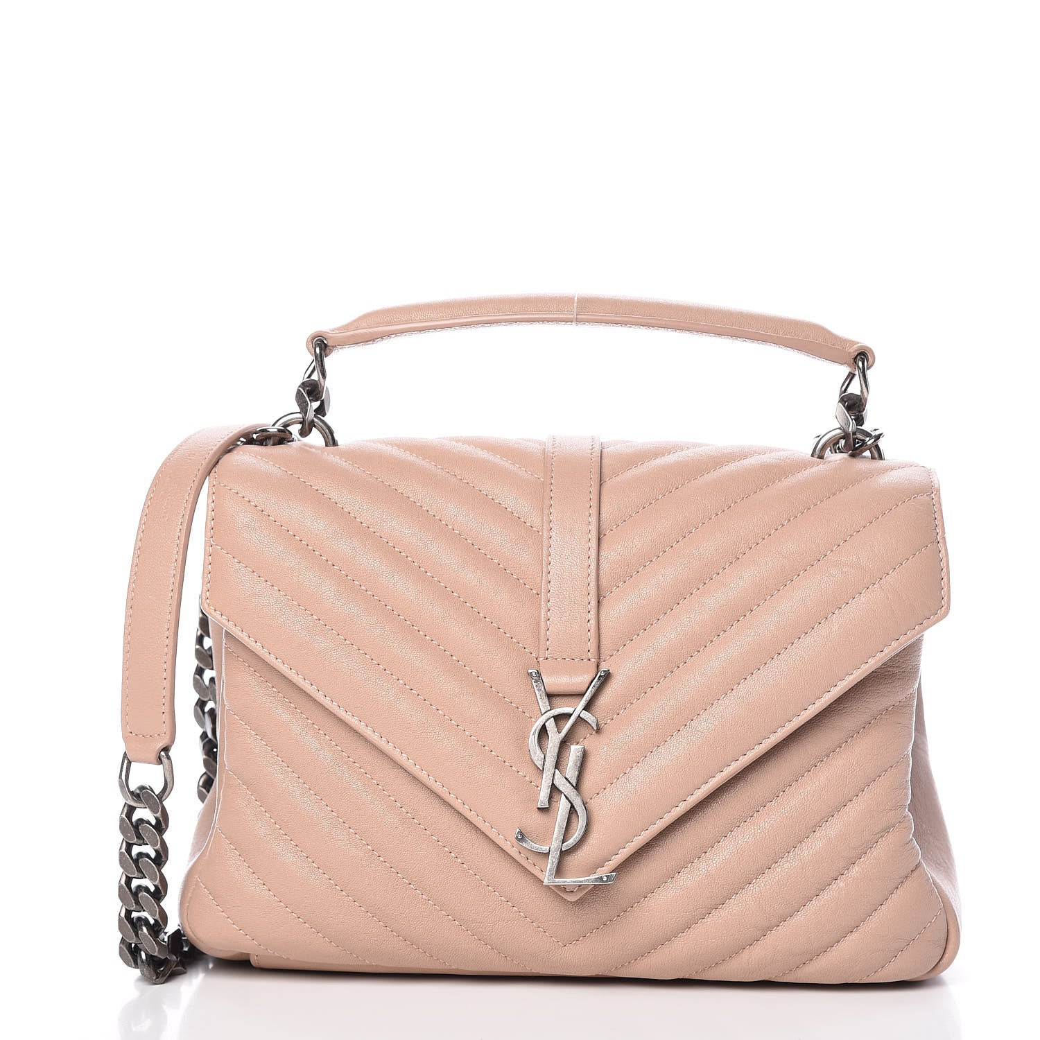 Saint Laurent Sheepskin Matelasse Chevron Monogram Medium College Bag Rose Poudre 1 of 9