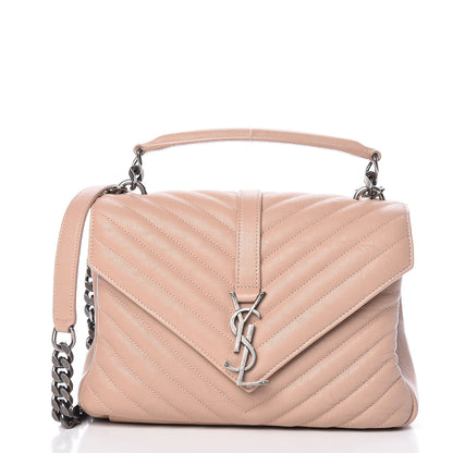 Saint Laurent Sheepskin Matelasse Chevron Monogram Medium College Bag Rose Poudre 1 of 9