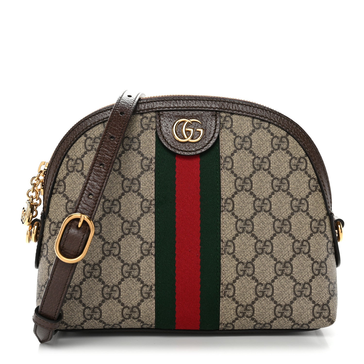 Gucci GG Supreme Monogram Textured Dollar Calfskin Web Small Ophidia Dome Shoulder Bag Beige Ebony New Acero 1 of 11