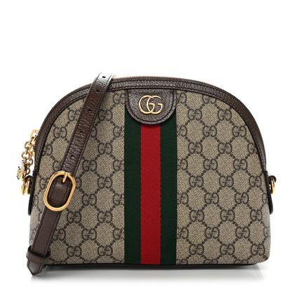 Gucci GG Supreme Monogram Textured Dollar Calfskin Web Small Ophidia Dome Shoulder Bag Beige Ebony New Acero 1 of 11