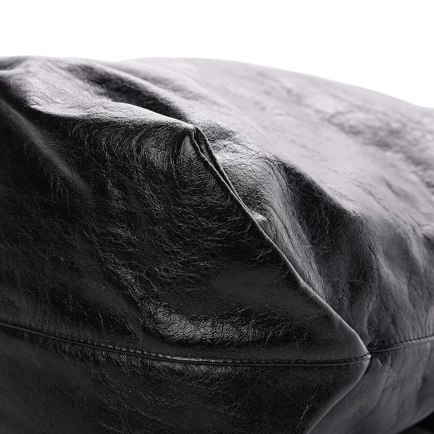 Cracked Shiny Calfskin Teddy Drawstring Bag Black