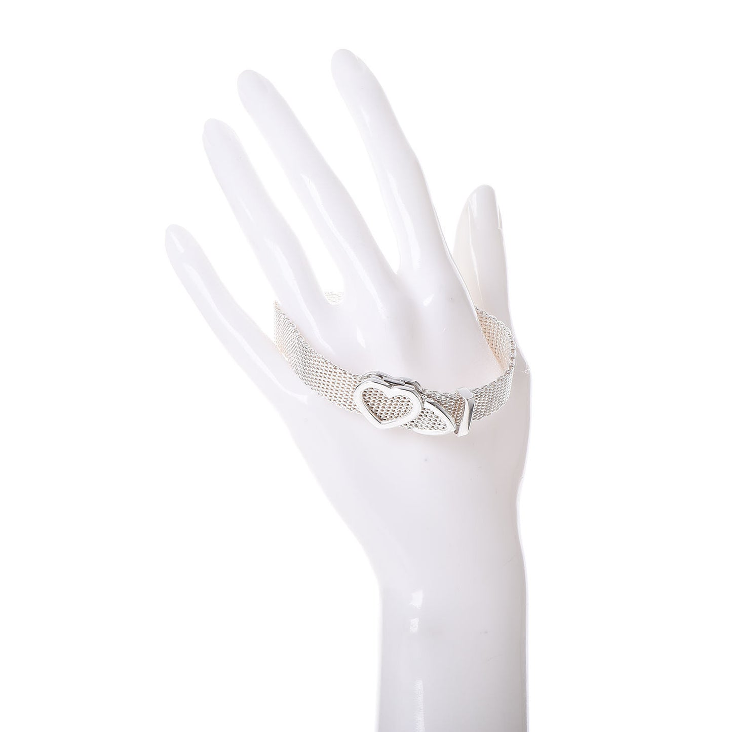 Sterling Silver Heart Buckle Mesh Bracelet