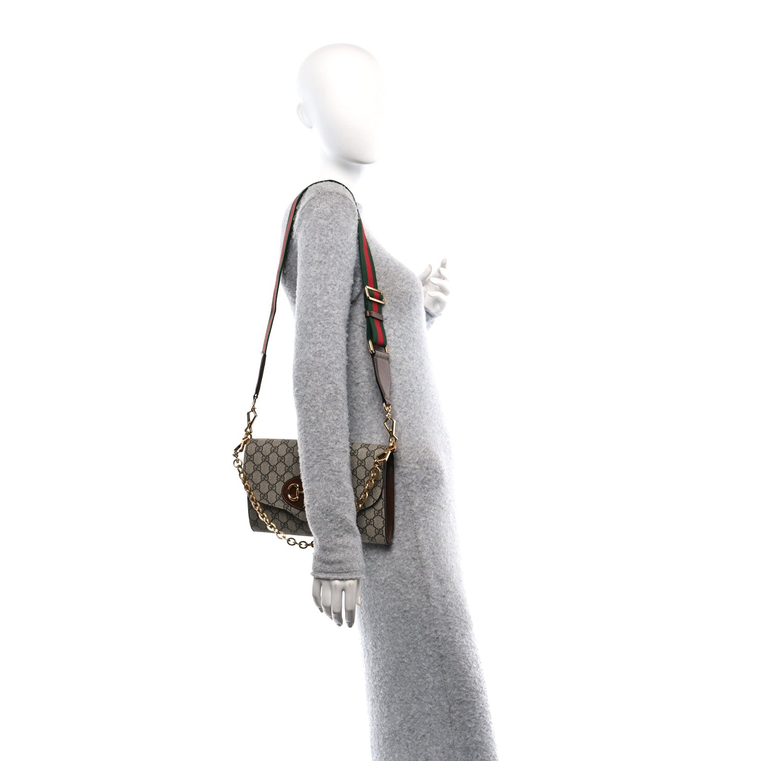 Gucci GG Supreme Monogram Azalea Calfskin Web Small Horsebit 1955 Crossbody Bag Beige Ebony Brown Sugar 2 of 11