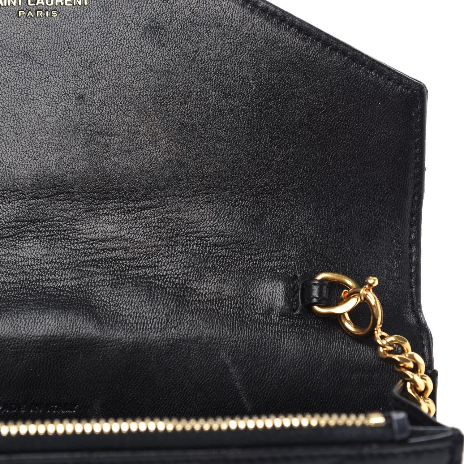 Saint Laurent Grain De Poudre Matelasse Chevron Monogram Envelope Chain Wallet Black 13 of 14