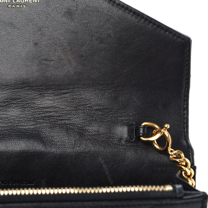 Saint Laurent Grain De Poudre Matelasse Chevron Monogram Envelope Chain Wallet Black 13 of 14