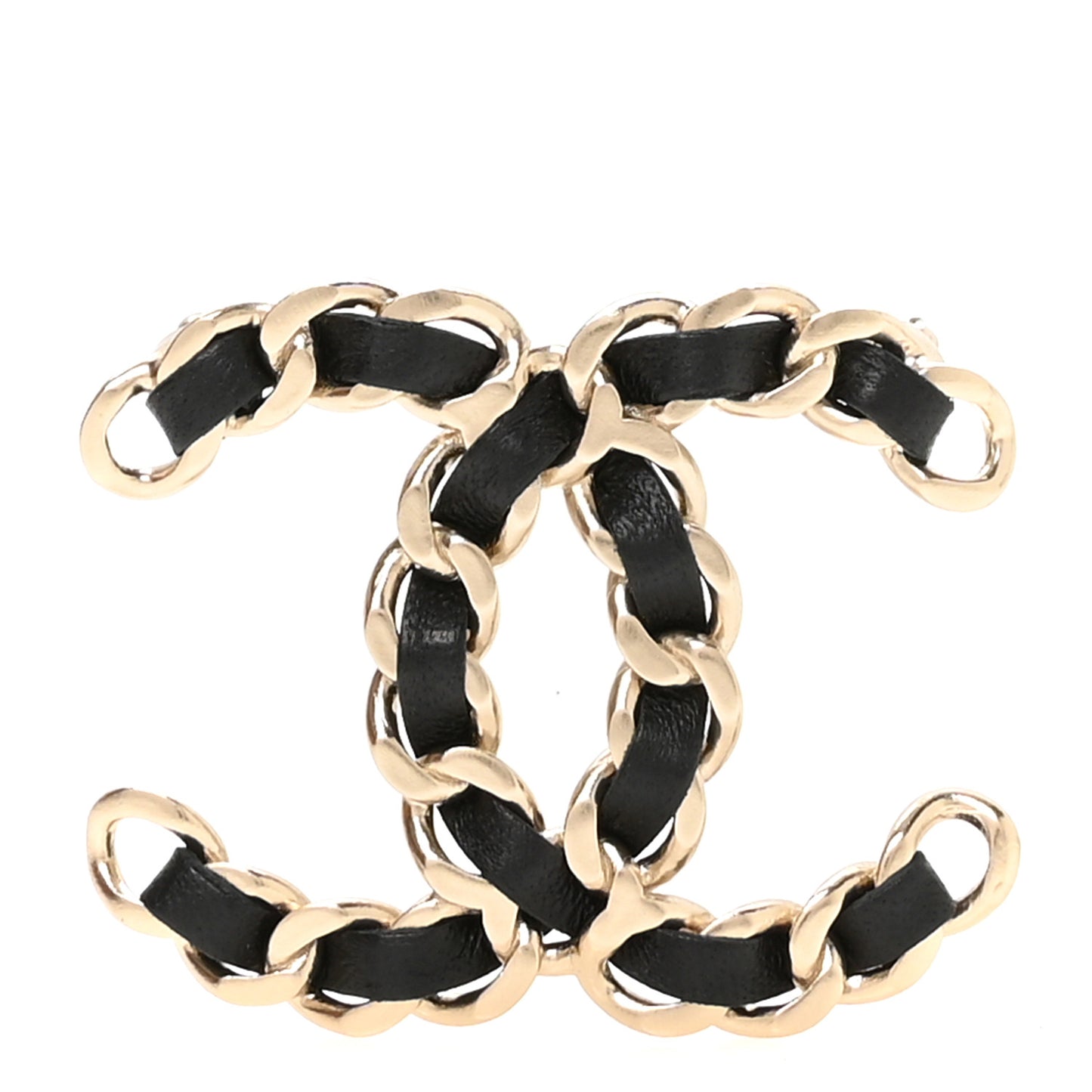 Lambskin Chain CC Brooch Black Gold