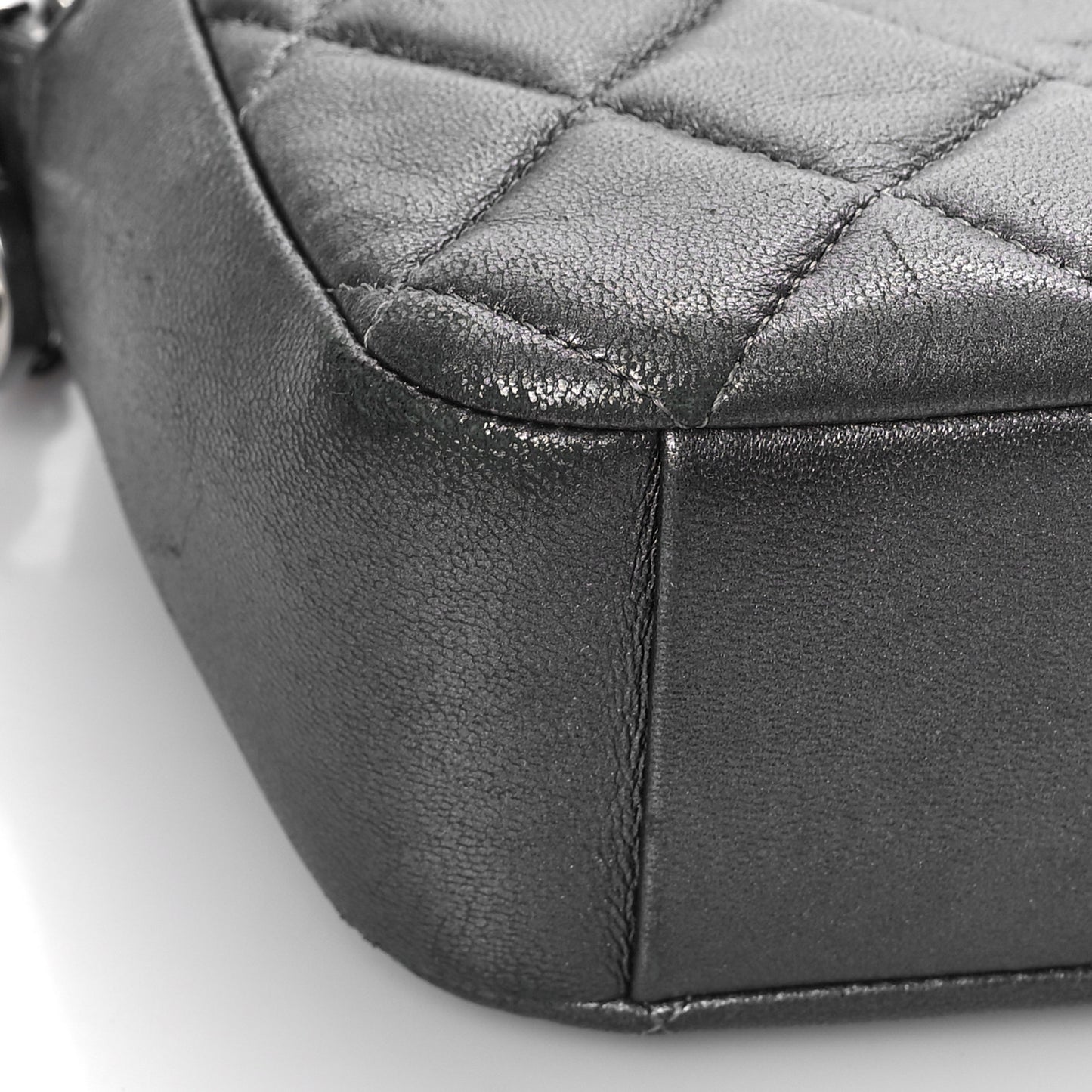 Metallic Calfskin Quilted Small Ballerine Camera Case Grey