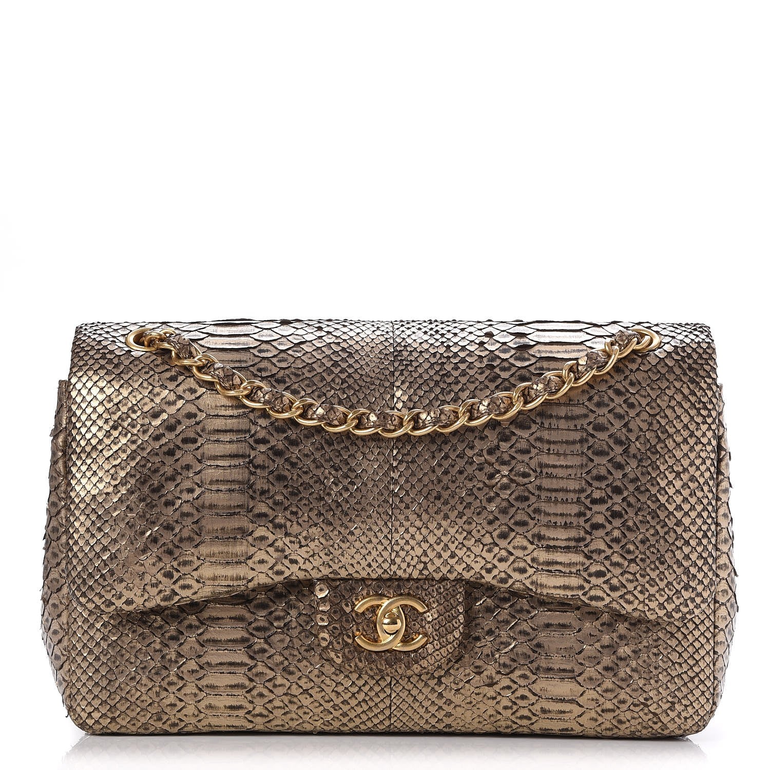 Chanel Metallic Python Jumbo Double Flap Gold 258319 – FASHIONPHILE