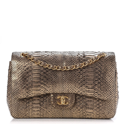 Chanel Metallic Python Jumbo Double Flap Gold 1 of 9