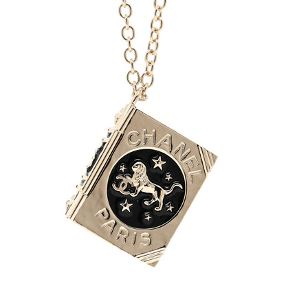 Chanel Metal CC Lion Book Locket Necklace Gold 4 of 6