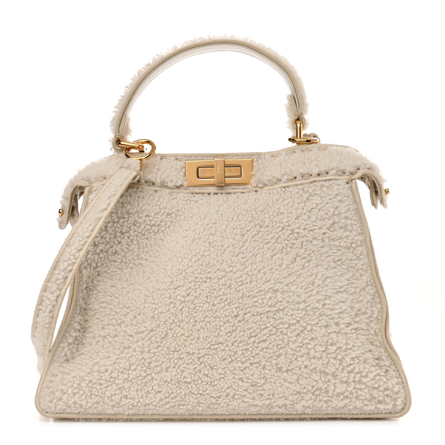 Curly Shearling Shiny Nappa Medium Peekaboo I SEE U Satchel White