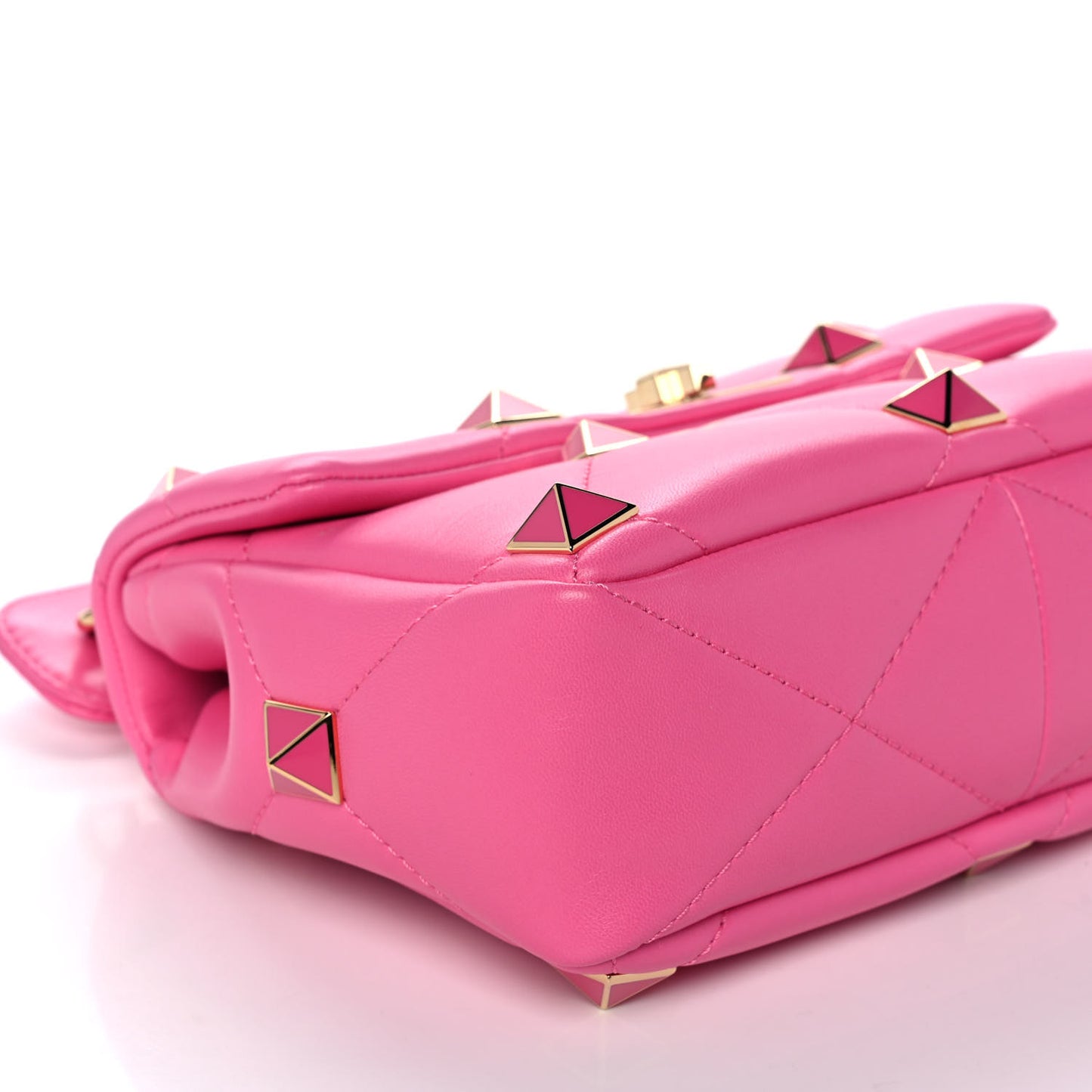 Nappa Enamel Medium Roman Stud Shoulder Bag Feminine Pink