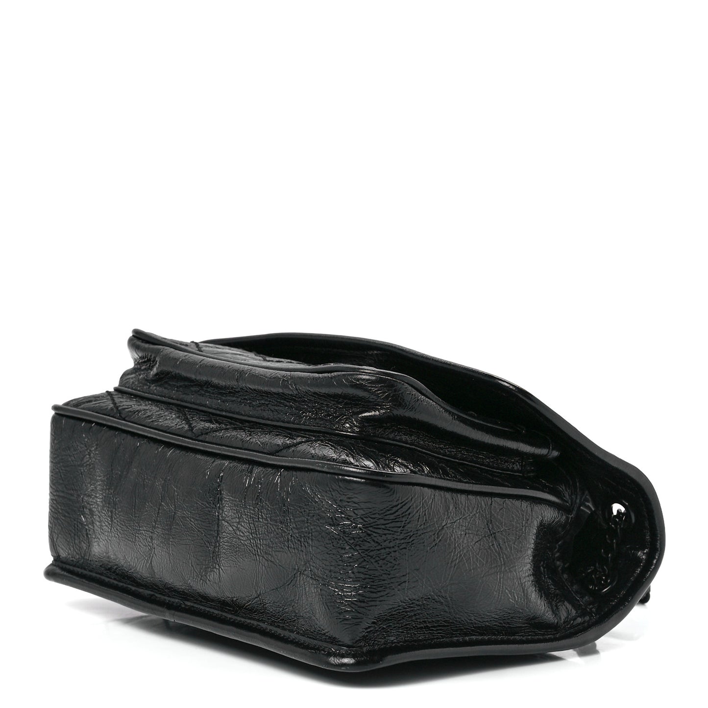 Crinkled Calfskin Matelasse Monogram Baby Niki Chain Satchel Black