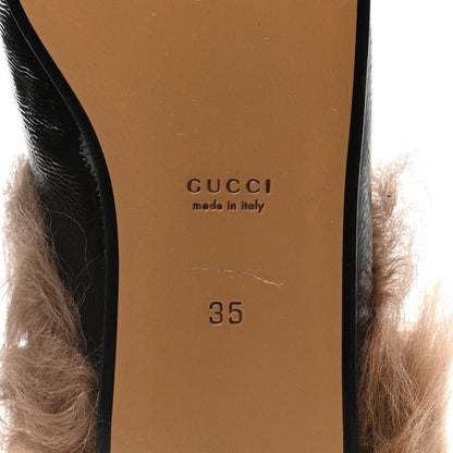 Gucci Patent Fur Womens Princetown Slippers 35 Black Natural 6 of 7
