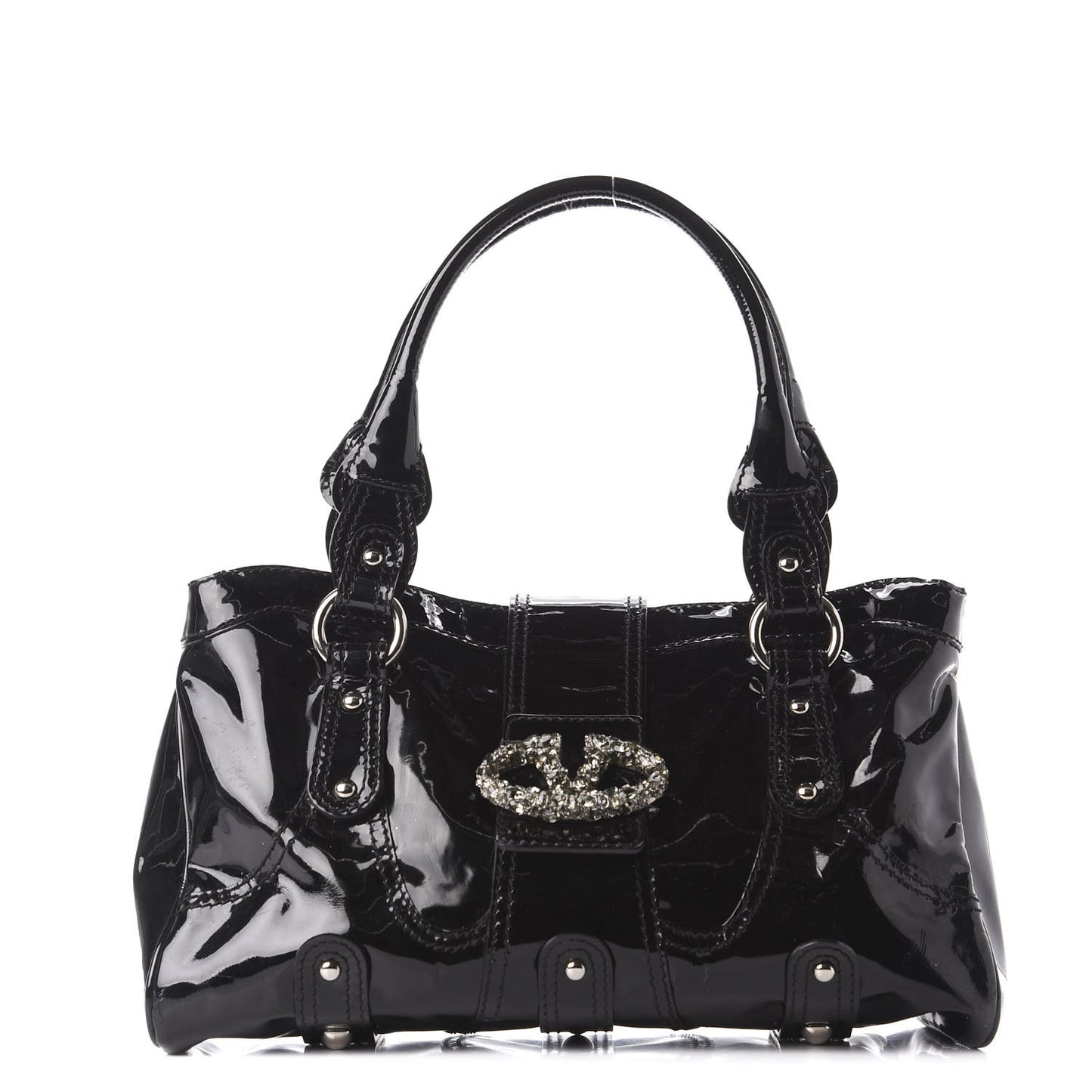 Patent Crystal Catch Satchel Black