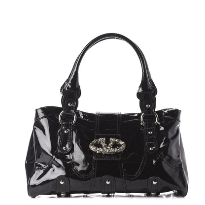 Valentino Garavani Patent Crystal Catch Satchel Black 1 of 9