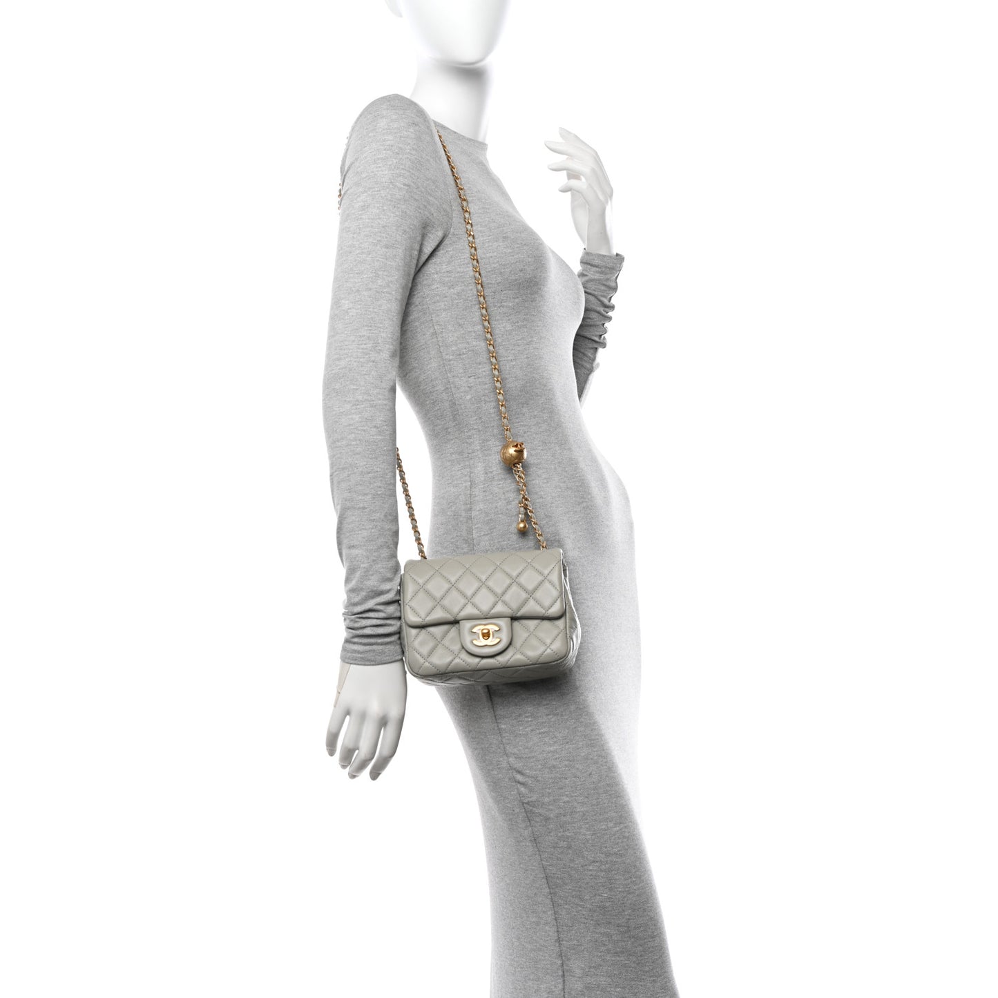 Lambskin Quilted Mini Pearl Crush Flap Grey