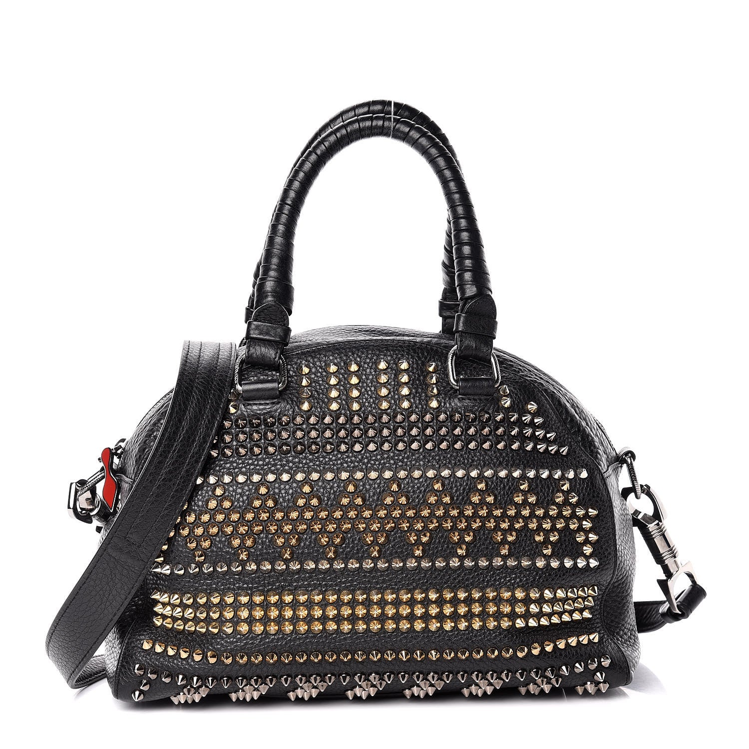 Christian Louboutin Calfskin Mix Chevron Spikes Small Panettone Bowling Bag Black 1 of 13