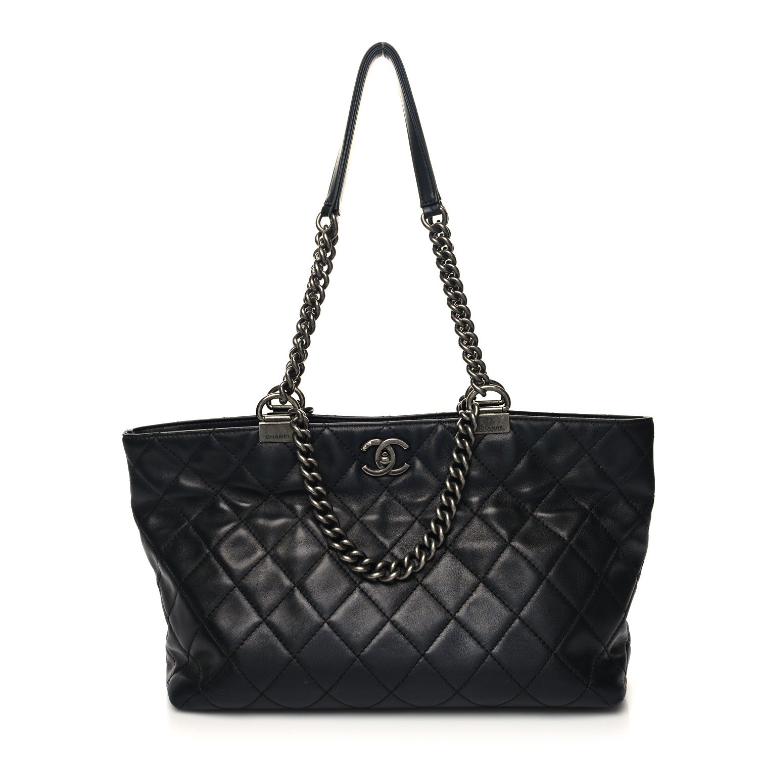 Chanel Calfskin Quilted Small Shopping In Chains Tote Black 1 of 14