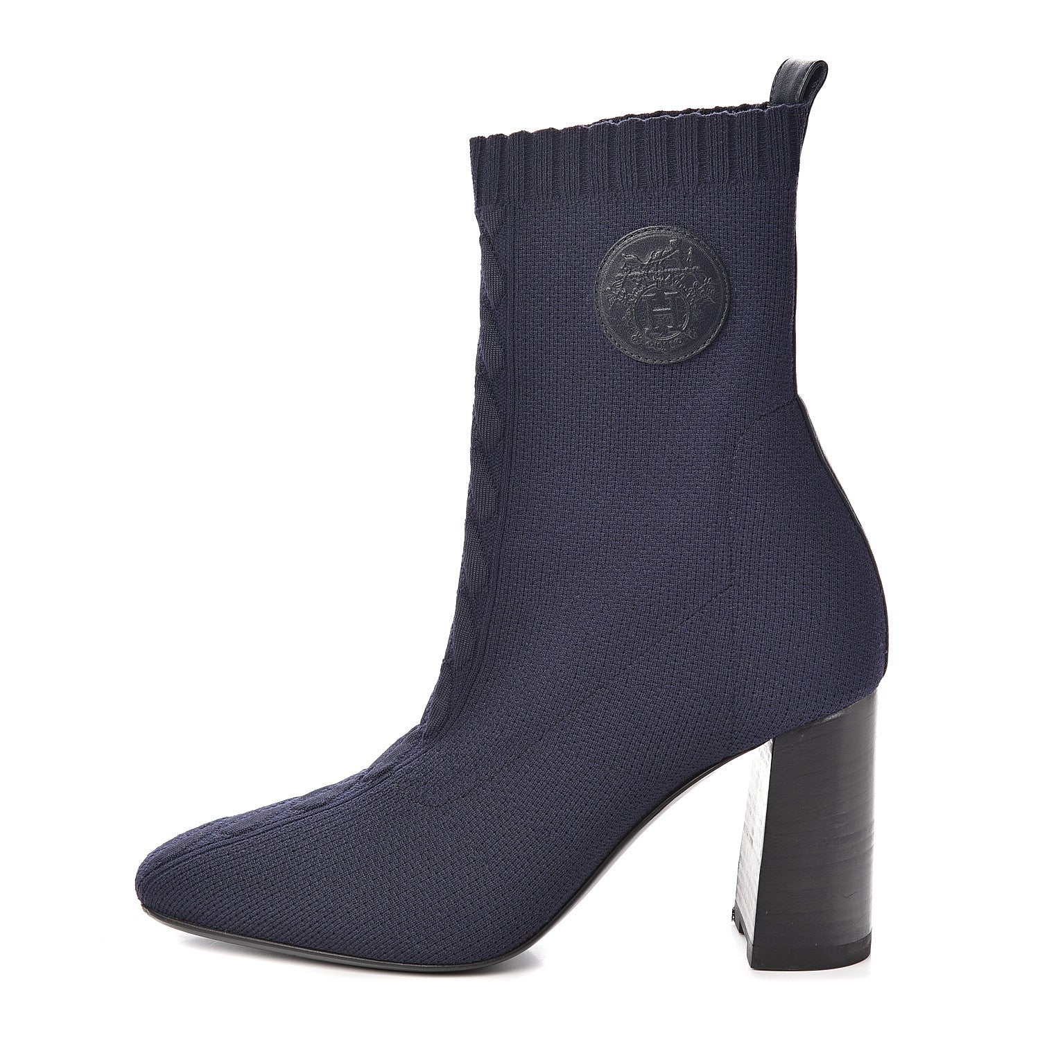 Hermes Knit Calfskin Volver Ankle Boots 37.5 Bleu Diplomatique 1 of 7