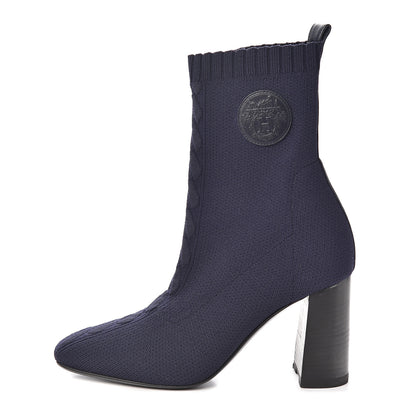 Hermes Knit Calfskin Volver Ankle Boots 37.5 Bleu Diplomatique 1 of 7