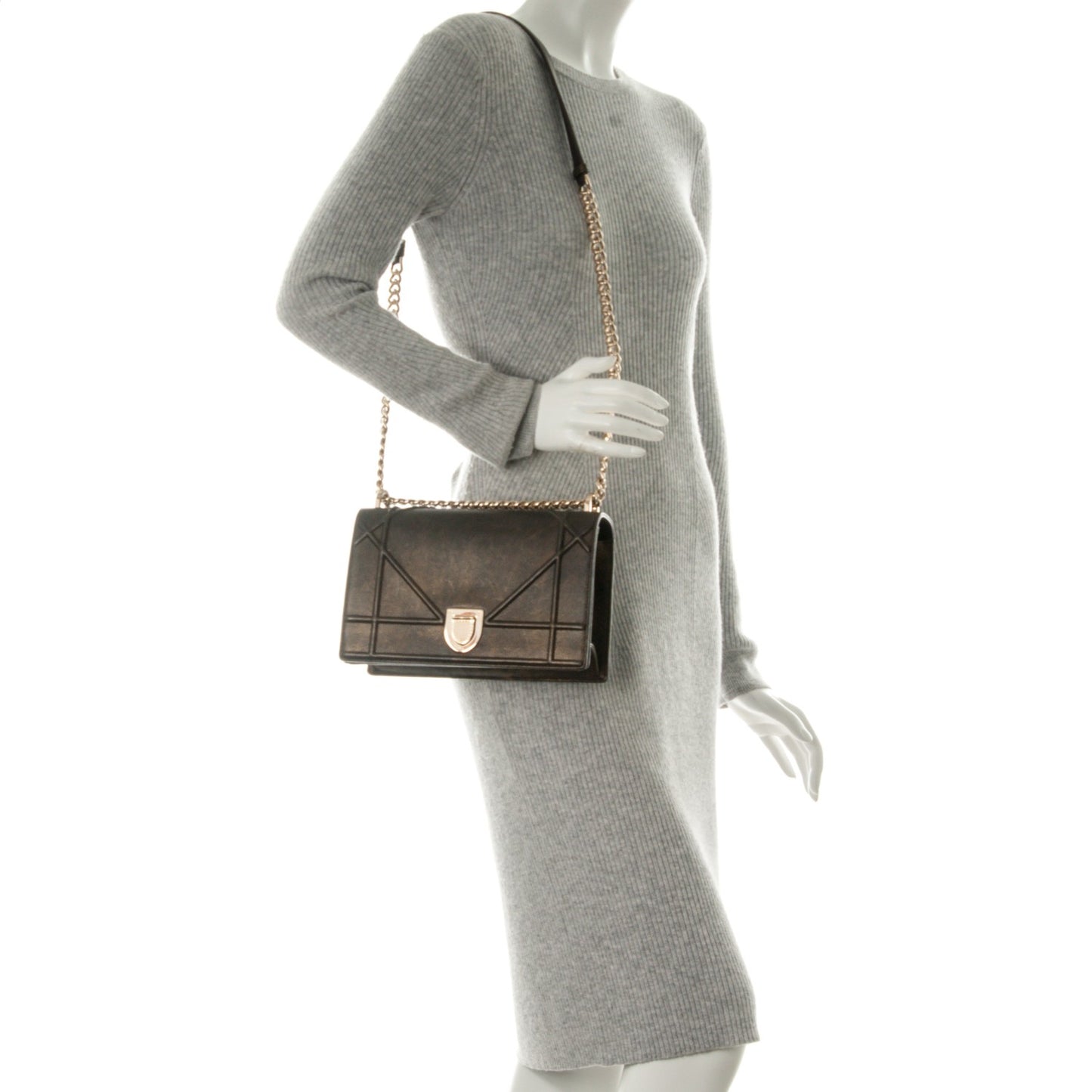 Metallic Goatskin Medium Diorama Flap Bag Brown