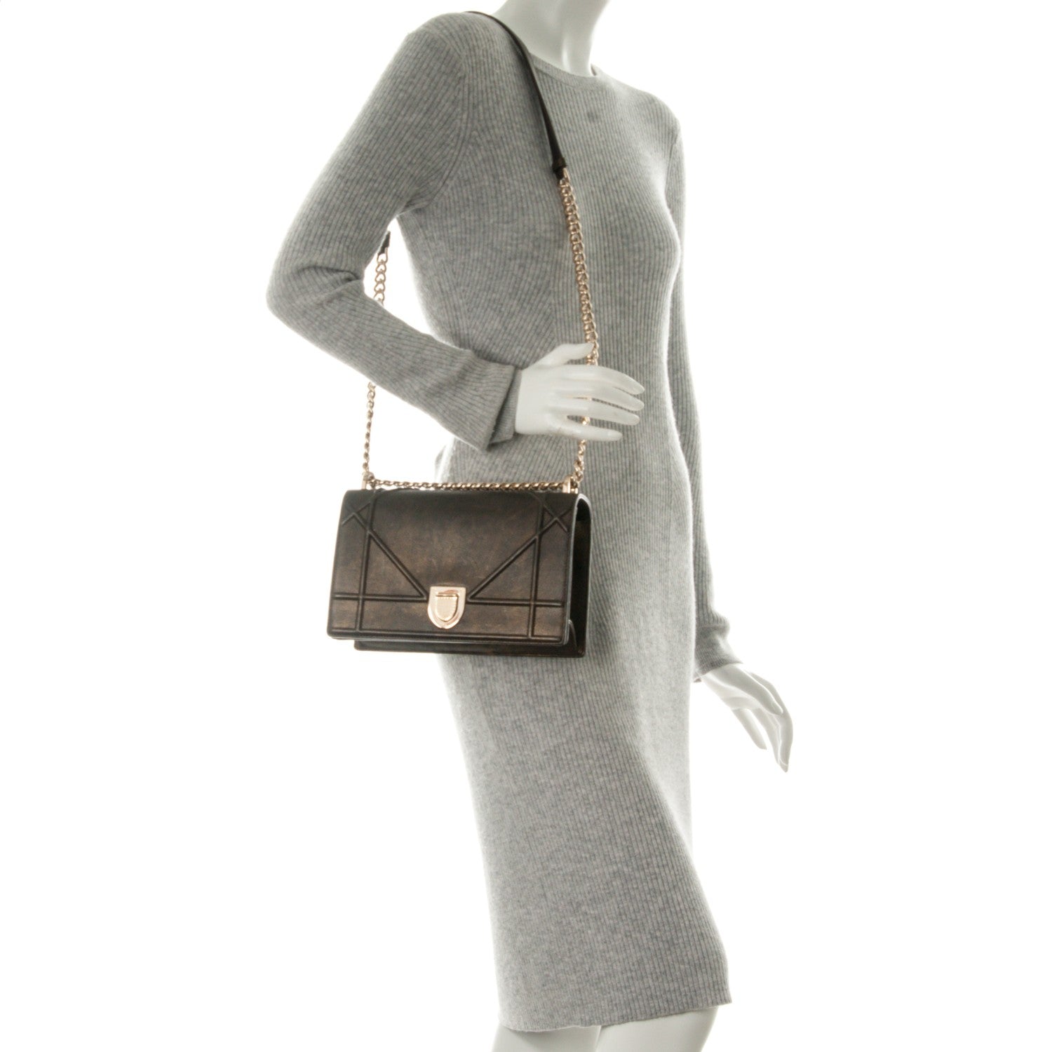 Christian Dior Metallic Goatskin Medium Diorama Flap Bag Brown 2 of 9