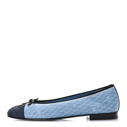 Chanel Denim Printed Quilt CC Cap Toe Ballerina Flats 39 Light Blue Dark Grey 1 of 9