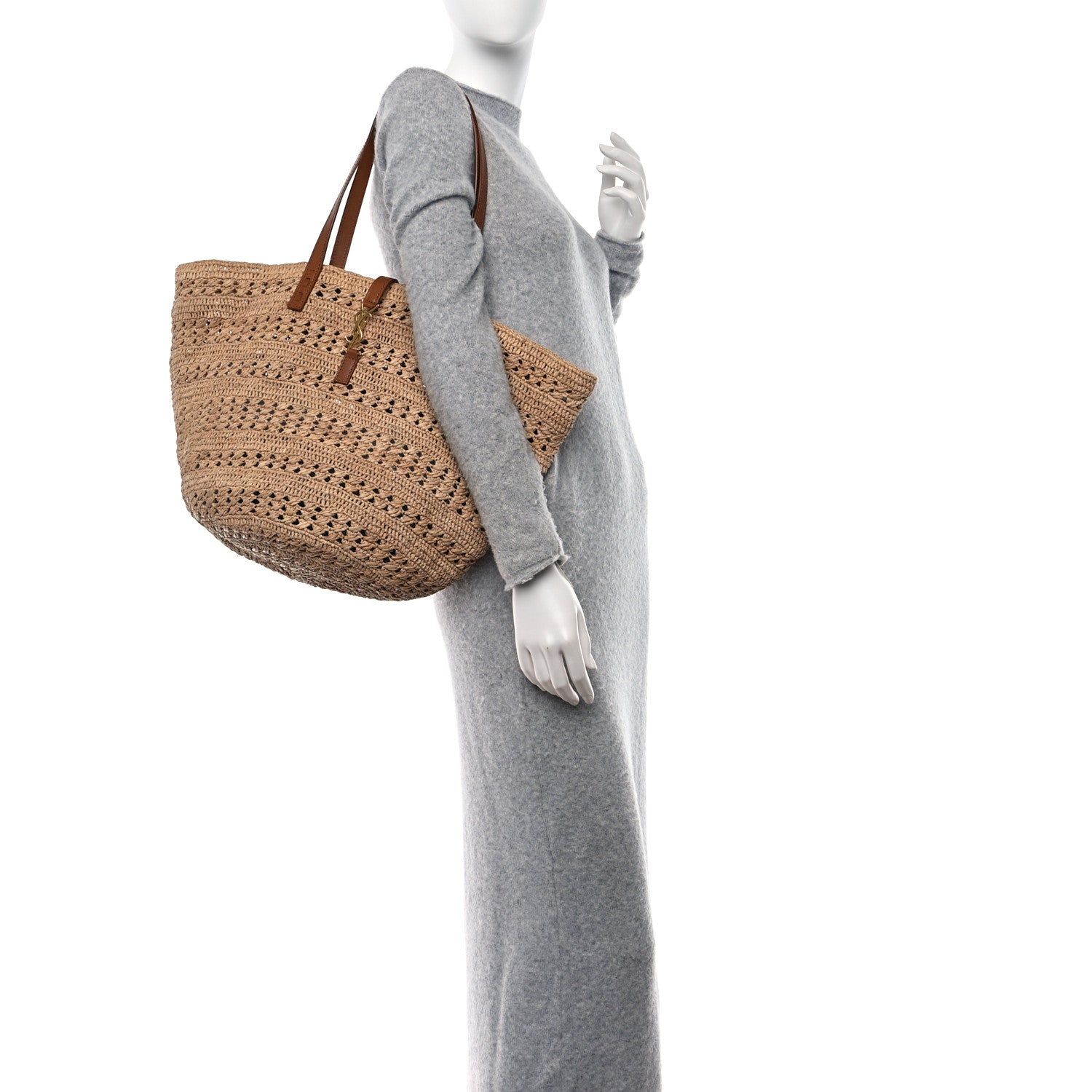 Saint Laurent Raffia Calfskin Medium Panier Tote Naturel 2 of 11