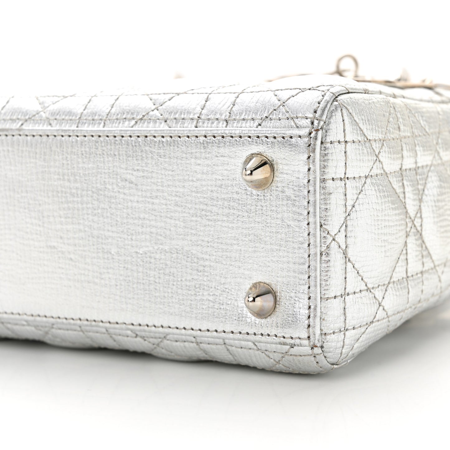 CHRISTIAN DIOR Metallic Grained Calfskin Cannage Small Lucky Badges My Lady Dior Silver