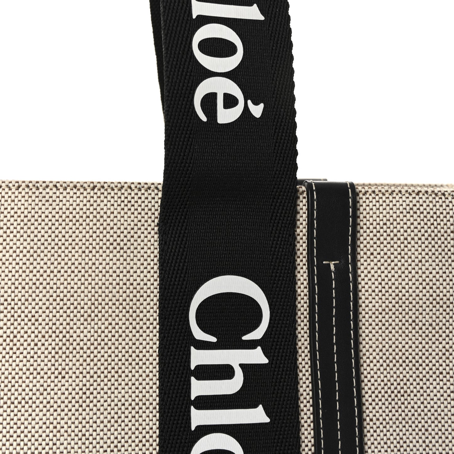 Linen Calfskin Medium Woody Ribbon Tote Black Blue