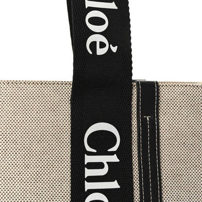 Chloe Linen Calfskin Medium Woody Ribbon Tote Black Blue 8 of 10