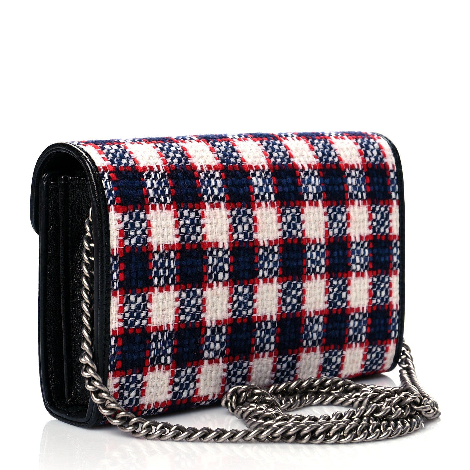 Gucci Vintage Tweed Check Mini Dionysus Chain Wallet White Hibiscus Red Marine 3 of 10