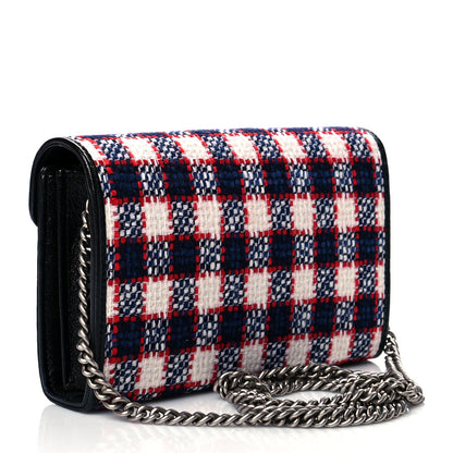 Gucci Vintage Tweed Check Mini Dionysus Chain Wallet White Hibiscus Red Marine 3 of 10