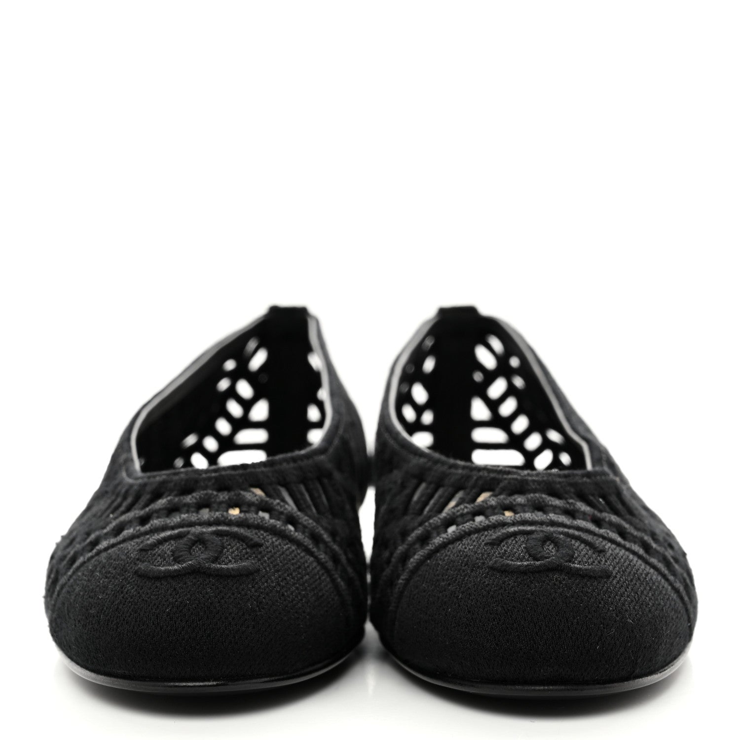 Chanel Cotton Embroidered Cap Toe Ballet Flats 38.5 Black 1791383