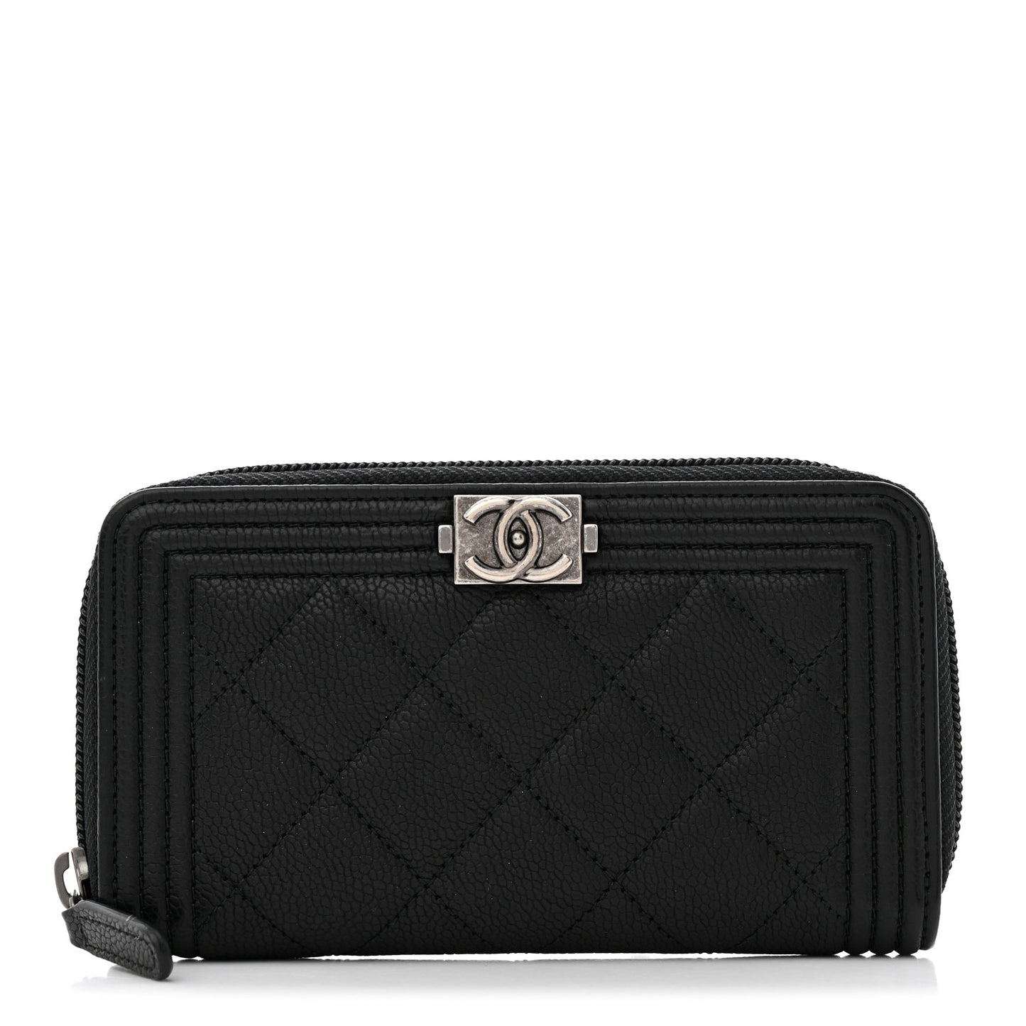 Caviar Quilted Small Boy Zip Around Wallet Black