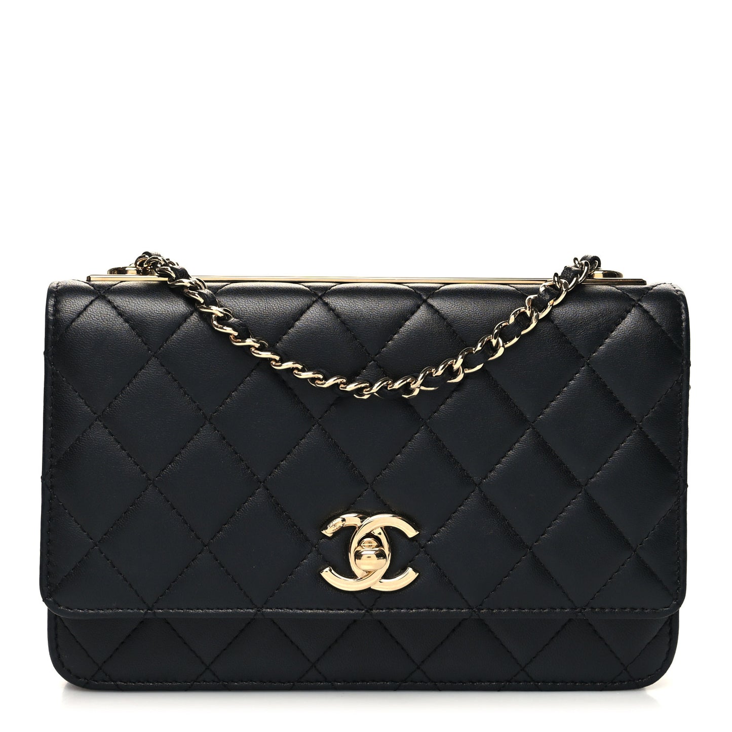 Lambskin Quilted Trendy CC Wallet On Chain WOC Black