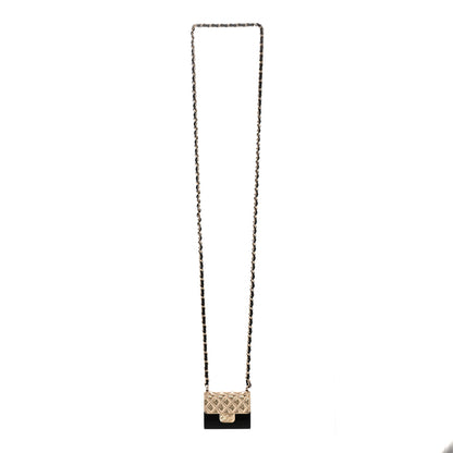 Chanel Metal Resin Lambskin Flap Bag Long Necklace Gold Black 3 of 6
