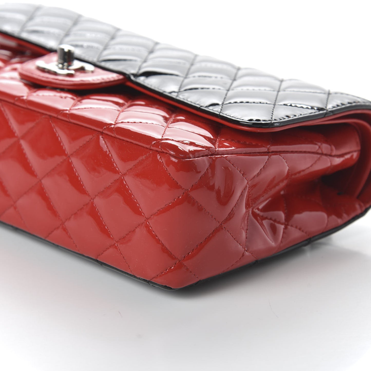 Patent Calfskin Quilted Bi-Color Medium Double Flap Black Red