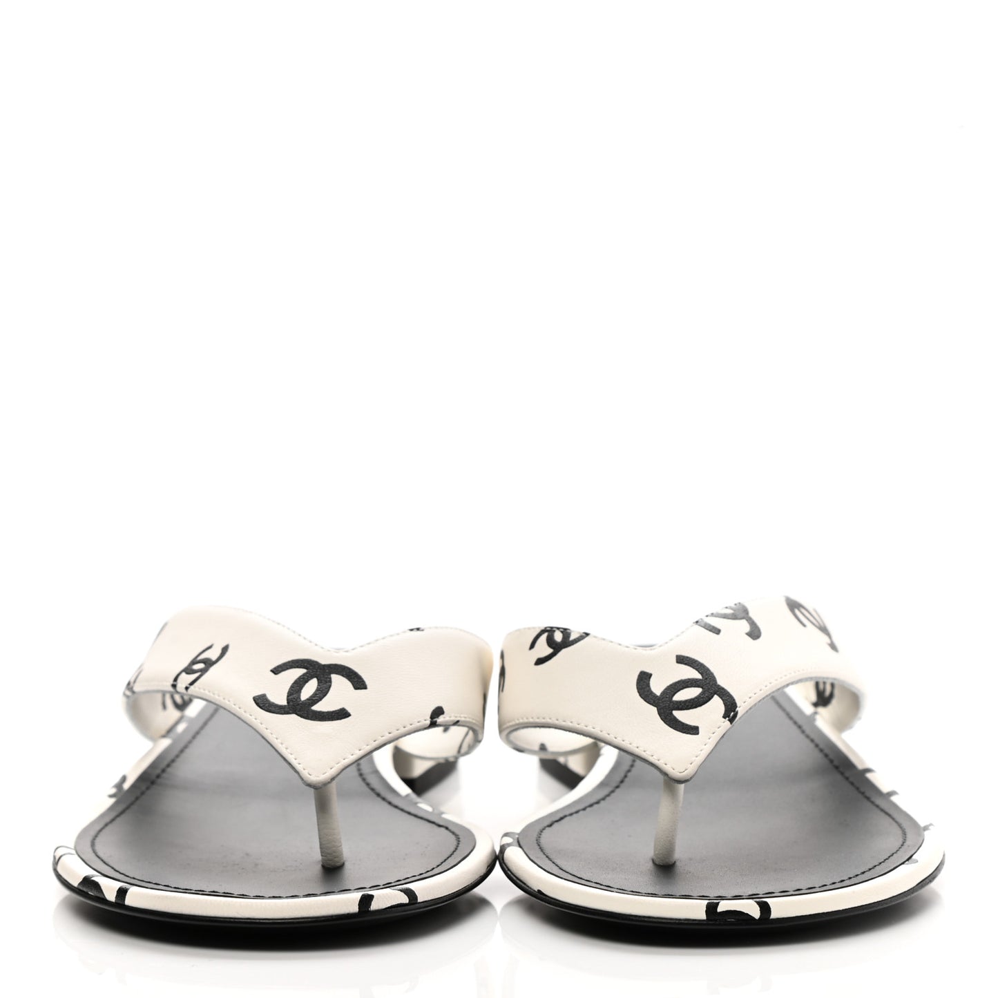 Printed Lambskin Coco Beach Thong Sandals 38.5 White Black
