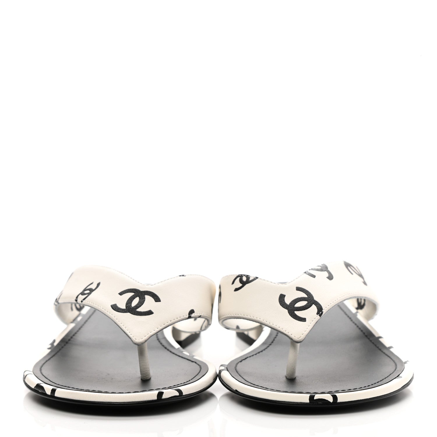 Chanel Printed Lambskin Coco Beach Thong Sandals 38.5 White Black 4 of 9