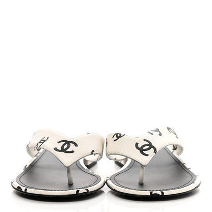 Chanel Printed Lambskin Coco Beach Thong Sandals 38.5 White Black 4 of 9