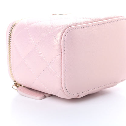 Chanel Iridescent Caviar Quilted Mini Pearl On Top Vanity Case With Chain Light Pink 10 of 11