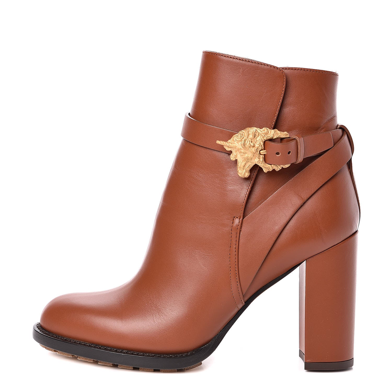 Valentino Garavani Calfskin Unicorn Buckle Ankle Booties 36 Cognac 1 of 8