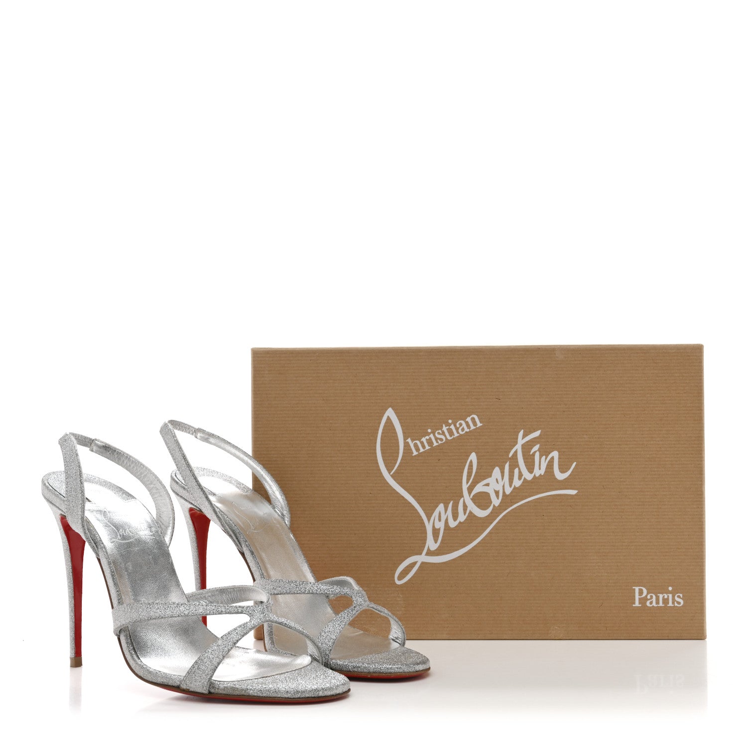Christian Louboutin Glitter Emilie 100 Slingback Sandals 37 Silver 11 of 11